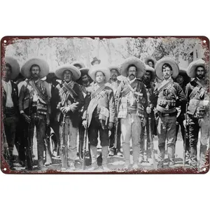 Pancho Villa with Generals Mexican Revolution Poster Vintage Metal Tin Sign Wall Art Plaque Decor for Home Bar Pub Club Cafe 8x12 inch