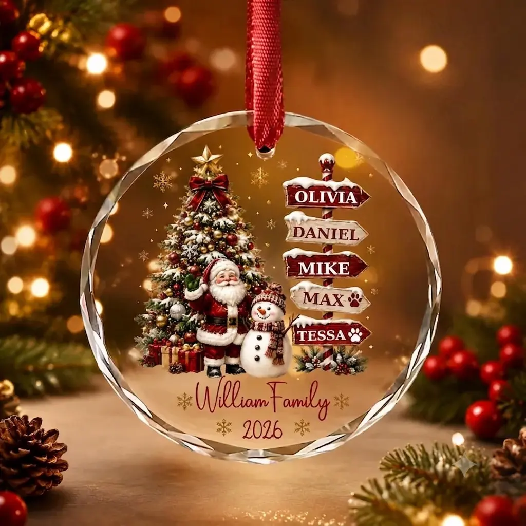 Personalized Family Christmas Ornament 2026, Custom Name Signpost Ornament, Glass Christmas Tree Ornament, Family Keepsake Gift
