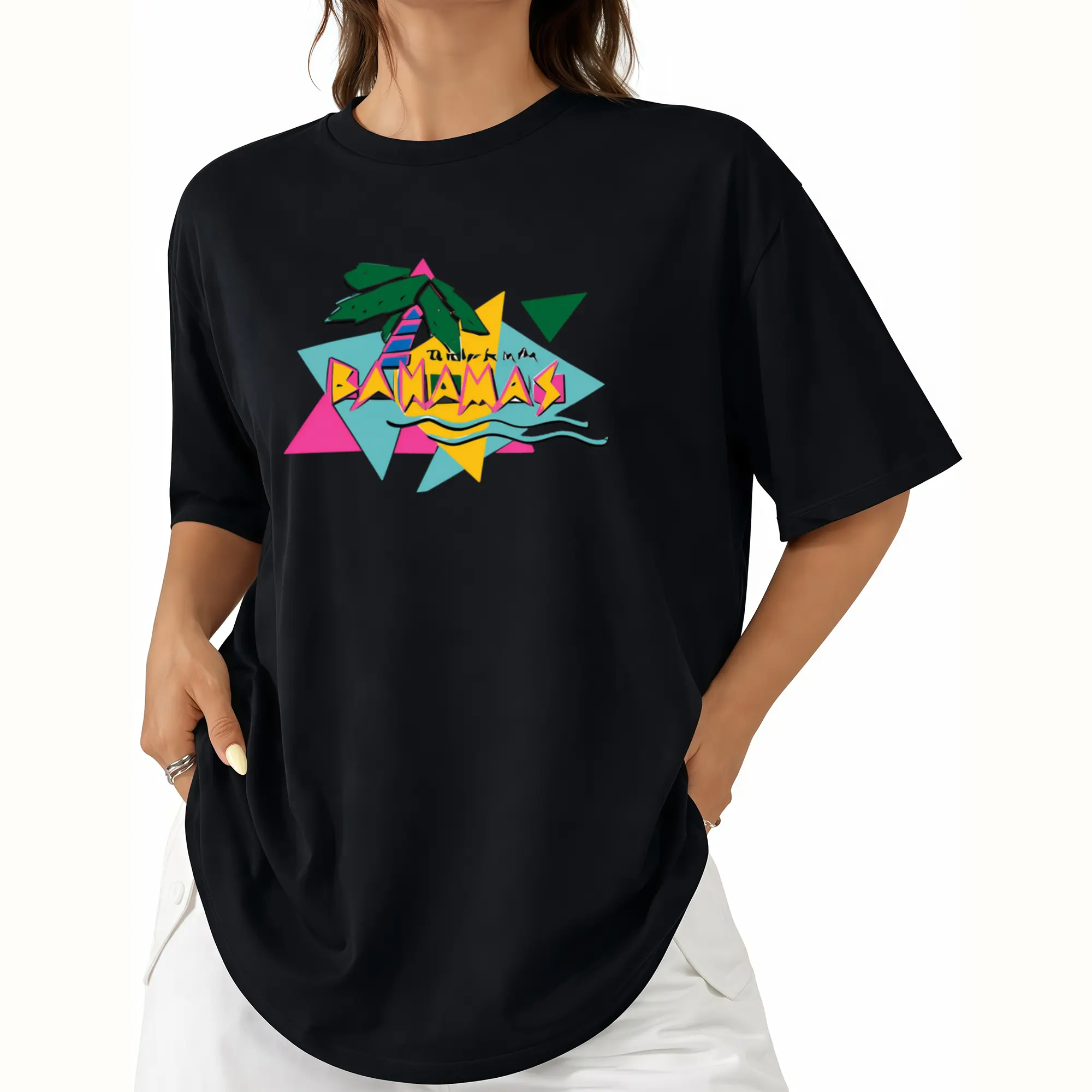 Bahamas Bahamas Island Vintage Printed Women'S T-Shirt Beach Vacation Travel Departure Top Vigorous Retro Short Sleeve Travel Atmosphere T-Shirt 01 Women'S All Season Printed Crew-Neck Top