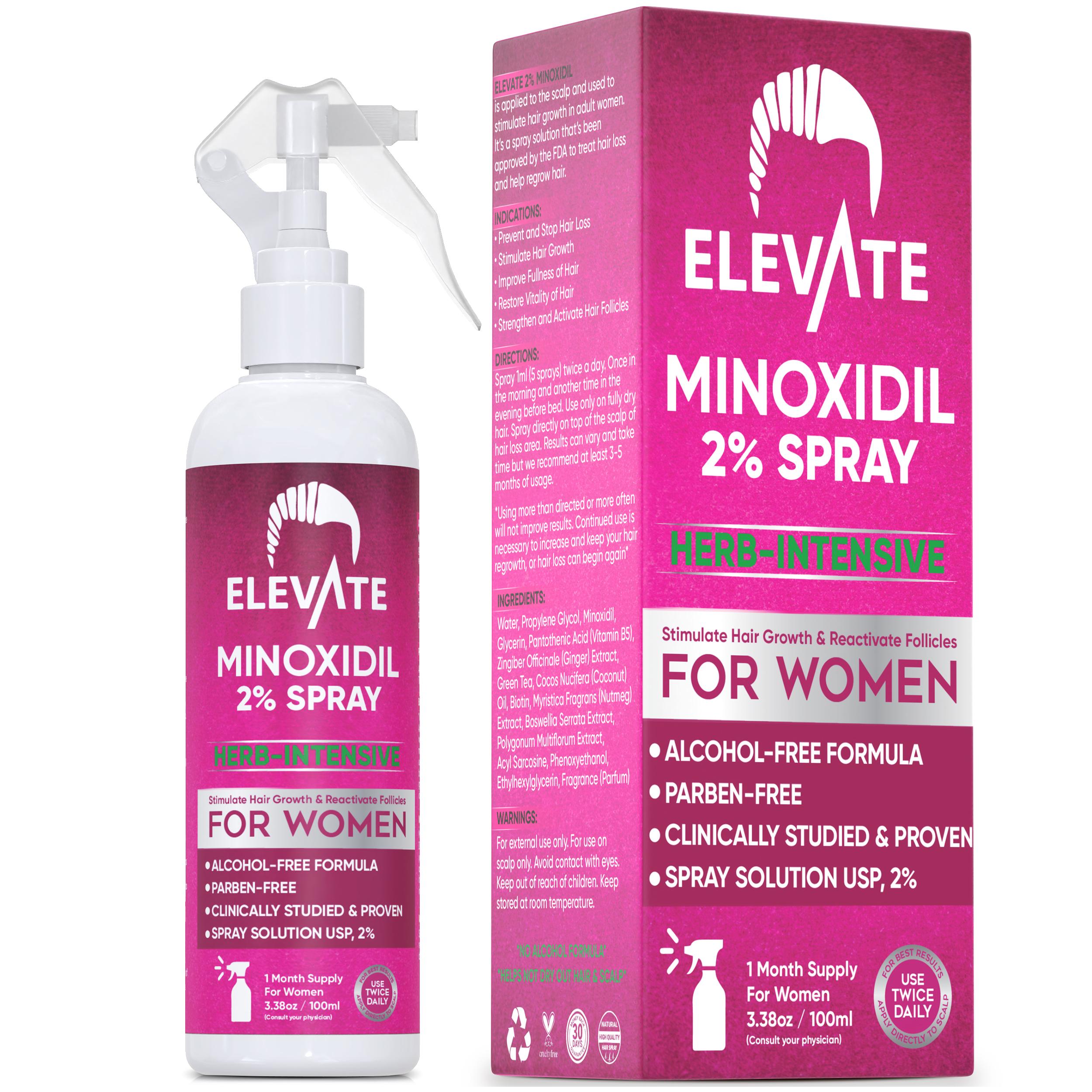 Elevate 2% Minoxidil Hair Growth Spray For Women - Regrowth Haircare Comfort Treatment Biotin Growth Serum Fuller Thicker Hair Stop Thinning Hair Loss