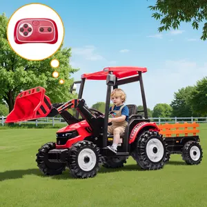 [Summervibes] ALBOTT 3 Color Carts for Kids,  24V Ride on Tractor for Ages 3-8, 3-in-1 Electric Construction Vehicle with Trailer & Front Loader, Dual Motors, All-Terrain Wheels, LED Lights, Outdoor Gift for Boys& Girls
