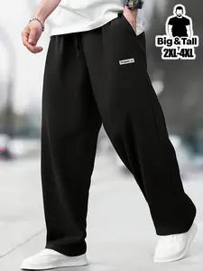 Men's Plus Size Casual Sports Pants, Comfortable Loose Fit Long Pants, All Season Wear, American Style, Drawstring Waist, Outdoor Running