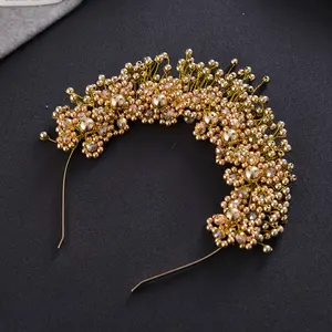 Elegant Golden Pearl Bridal Headband - Fashionable Wedding Hair Accessory for Women, Alloy Material, for Wedding