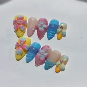 10PCS Handmade Press On Nails Fake Nail Tips Nail Art Design Middle ALmond Black Line Art Circle Pearl Bling Glitter Glistening Iridescent elegant rhinestone decorated luxurious Rhinestone Decor