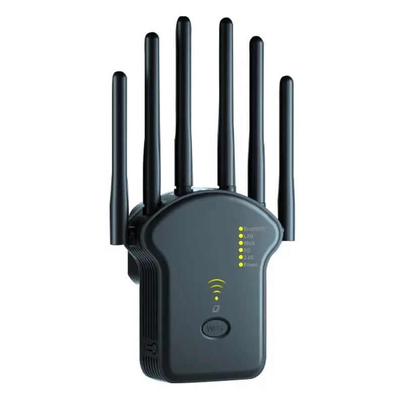 Gigabit Dual-Band External Wi-Fi Extender - 3 High Gain Antennas, Low Latency, Signal Boosting, Plug and Play, Mobile App Support, Maximum Coverage for Large Homes, Flexible Network Configuration (Computers & Office Network Component), Different Rooms, El