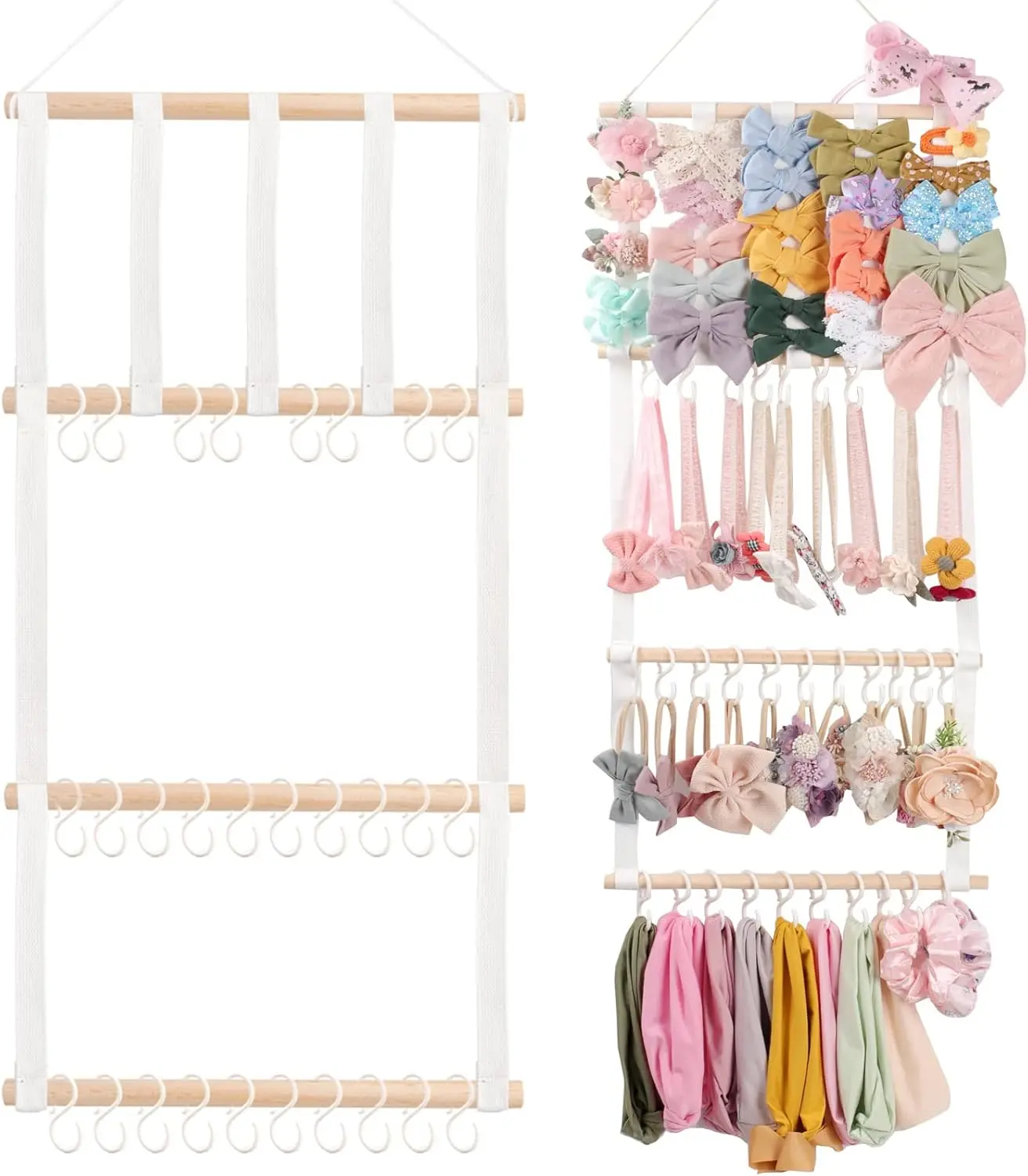 Sturdy Art Deco Wall-Hanging Headband & Hair Bow Organizer for Toddler Girls - Kid Room Hangable Home Decor, Quick Grab Access Storage for Baby Hair Accessories, Hair Accessory