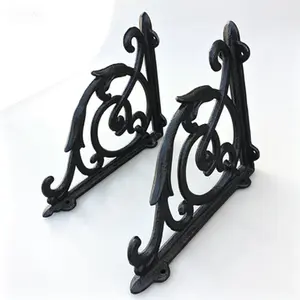 Heavy Duty Shelf Brackets 4 Pack, Antique Cast Iron Wall Brackets, Rustic Black Garden Braces with Hardware Included, Industrial Strength Storage Supports, Reusable Vintage Shelf Holders