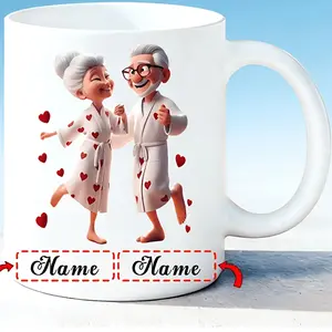 2026  One Custom Coffee Mug with Two Names, 11 Oz Ceramic, Designed for a Loving Elderly Couple, Perfect for Gifts to Parents, Grandparents, Older Relatives, Newlyweds on Their Birthday, Valentine'S Day, Anniversaries, Father'S Or Mother'S Day