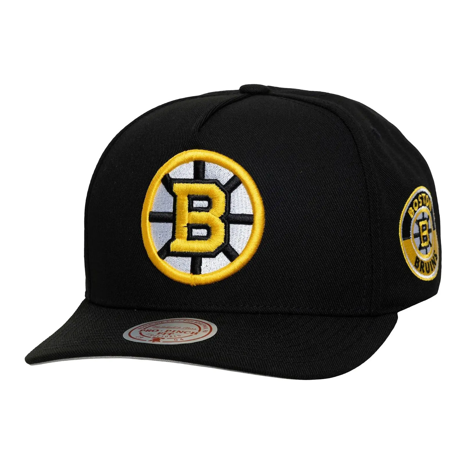 Boston Bruins Black Double Clutch Pro Pinch Snapback Hat NHL Throwback Cap Adjustable Fan Gear Mitchell & Ness