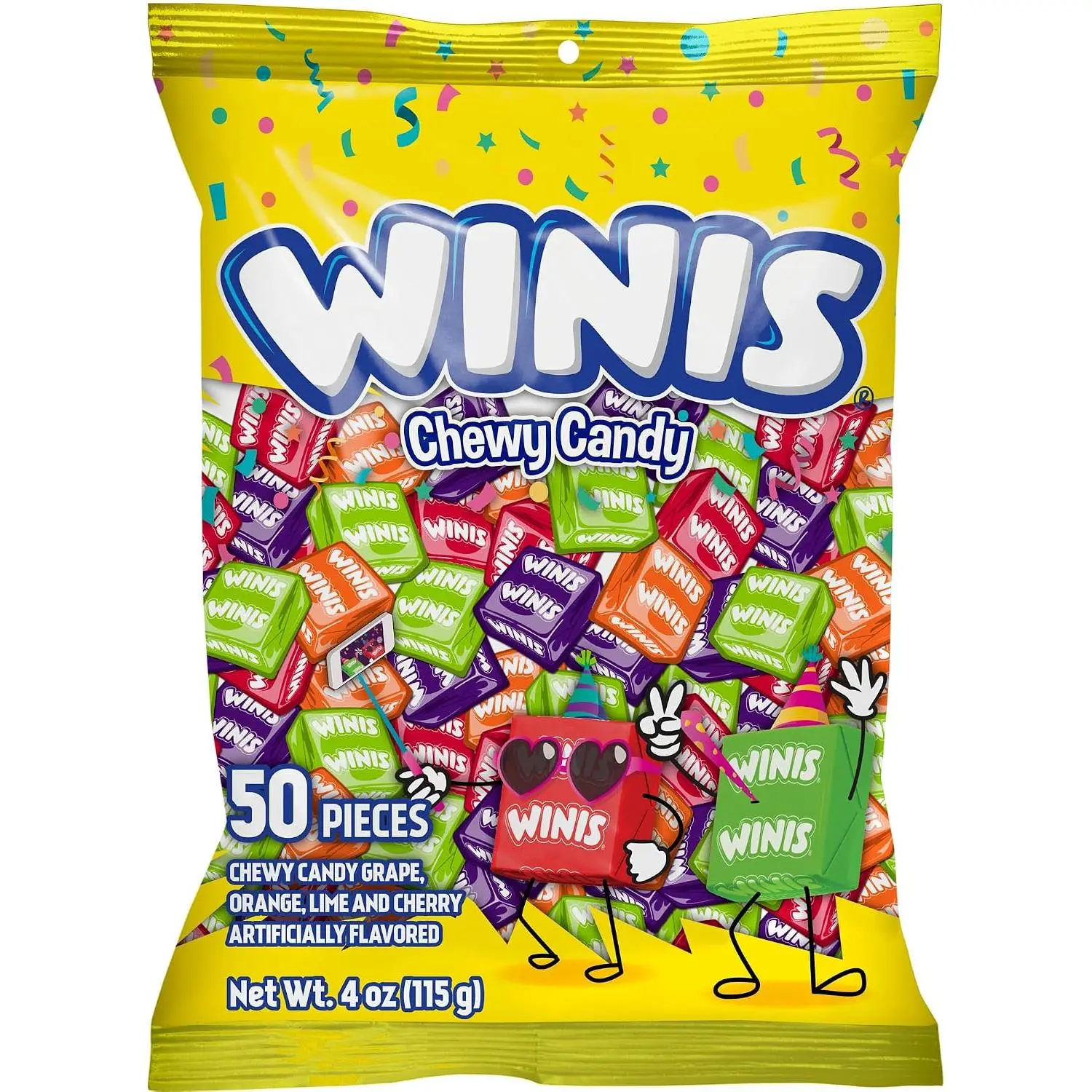 Winis | Original Chewy Taffy Variety Bag | 4 Oz, 50 Pieces | Original chewy taffy candy mix, individually wrapped and non-melting, 4 oz variety bag with 50 pieces