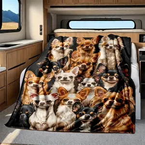 Chihuahua Pack Flannel Blanket - Soft, Plush Fleece Throw with Adorable Chihuahua Print, Perfect for Cozy Home Decor, Camping, or Travel, All-Season Use, Camping Essentials | Playful Design | Plush Fleece Material