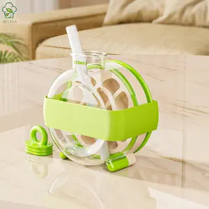 Cube Making Bottle, Portable Ice Bottle Cup with Straw and Lid, 2 in 1 Zero Touch Press Ice Cube Mold Water Bottle, Easy Press To Release for Picnics Travel Home Outdoor