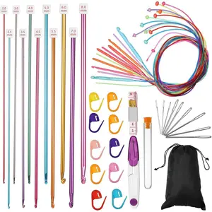 Tunisian Crochet Hooks Set 2-8 mm Aluminum Afghan Crochet Hooks, 3.5-12 mm Plastic Cable Weave Knitting Needle with Storage Bag, Scissors, Stitch Markers, Blunt Needles, Measure Tape for Beginner