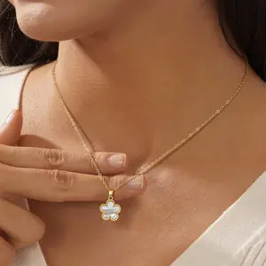 TEWIKY Greenish Spring Jewelry Shell Flower Pendant Necklace with Golden Dotted Lace Necklace for Women Dainty Simple Gem Elegant Hypoallergenic  Jewelry Party Daily Wear For Valentine's Day Gift