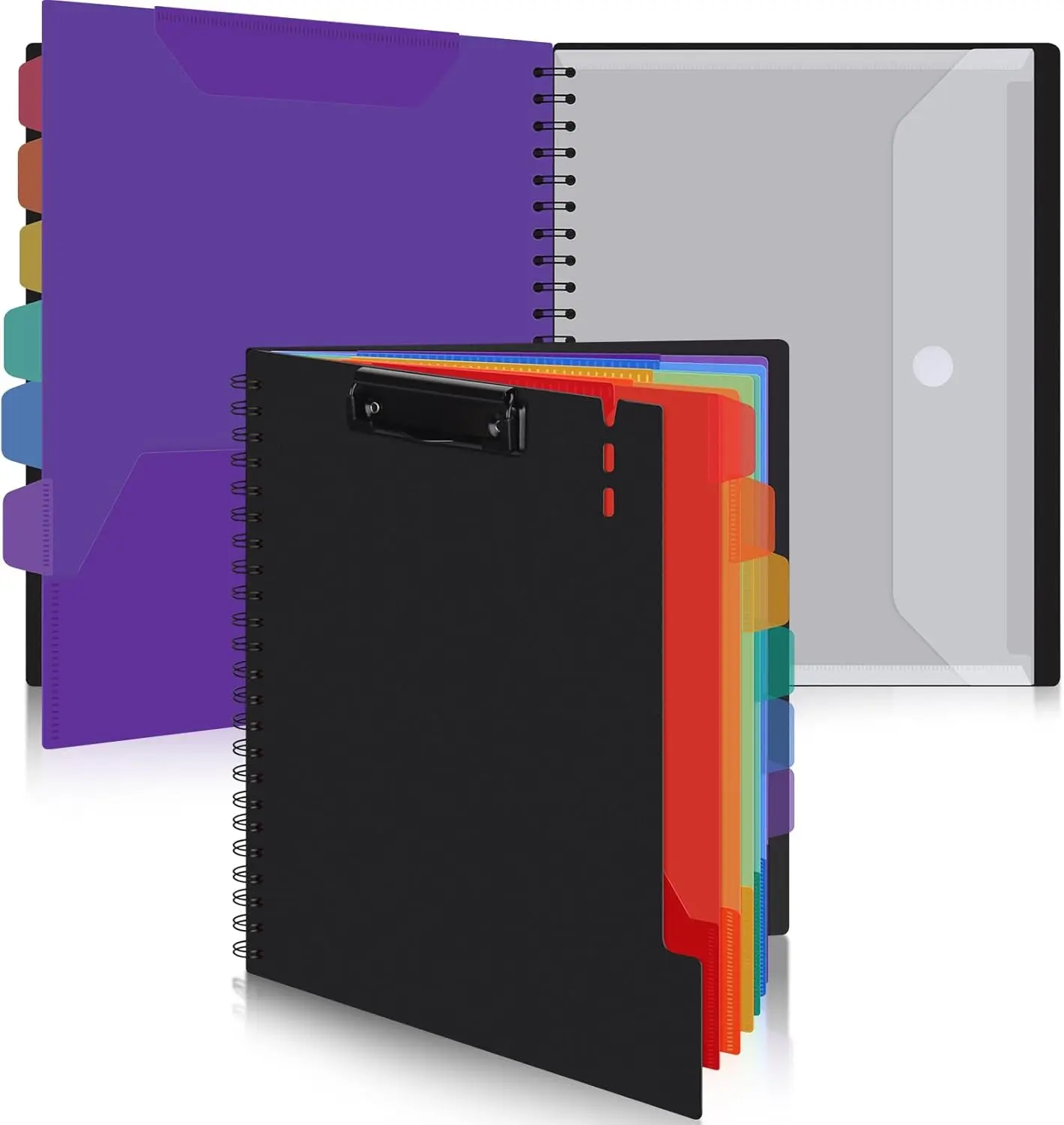 Hardcover Clipboard Folio Organizer - Letter Size (11''x8.5'') Office Filing Tool with 6 Color Dividers, 12 Pockets, Sticky Tabs (2 Pack) for Office Professionals, Back To School Haul, Metal Clips