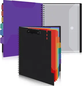 Clipboard Organizer Folio - Hardcover Clipboard Storage with 6 Colour Dividers & 12 Pockets for Letter Size (11''x8.5'') - Office, School and Nurse (2 Pack)