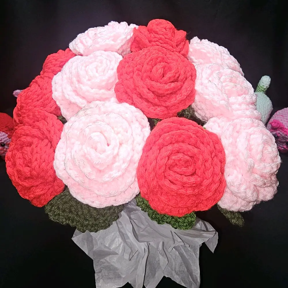 Beautiful Flower Bouquet Crochet Flowers Custom Flower Bouquet Anniversary Flowers Birthday Flowers Red Roses Pink Roses