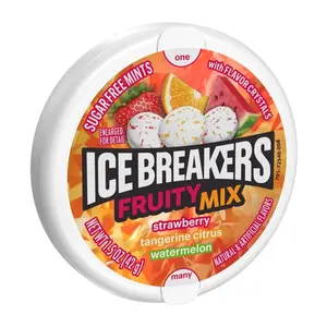 2x Ice Breakers Tin Fruity Mix Chewy Candy - Fruity Sweet Treats Fresh Breath Mints Snack 1.5oz