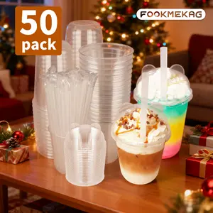 50 sets of transparent plastic coffee cups with lids and straws, 12/16 oz, made of PET, suitable for milkshakes and homemade lattes, leak-proof and durable, perfect for holiday parties, travel, and home office, a must-have for Valentine's Day.