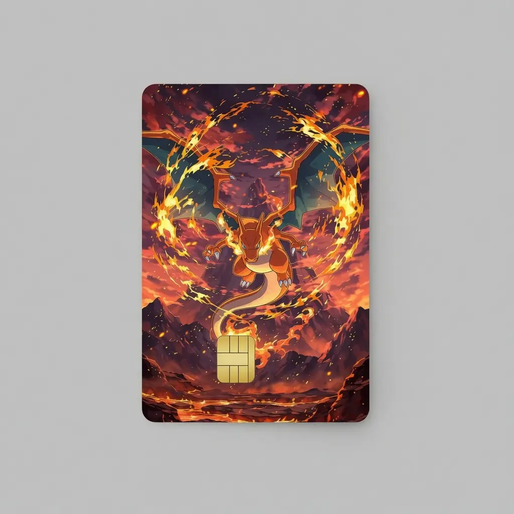 Pokemon Flame Dragon Debit Card Sticker Decal Anime Gaming Bank Card Cover Skin