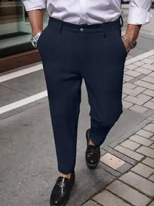 Men's Textured Business Pants, Straight Leg Casual Trousers, Drapey Suit Pants, Youth Commute Versatile Slim Fit Pants, Chino Pants