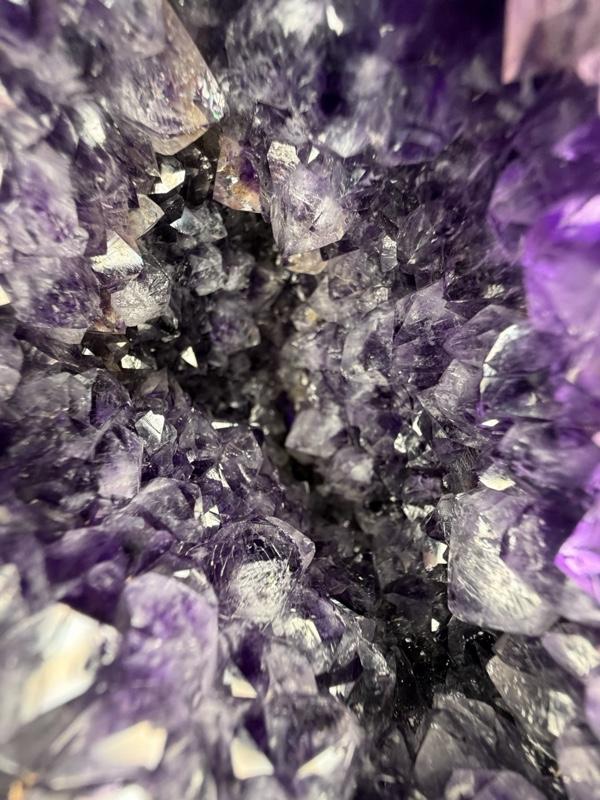 Natural Brazilian Amethyst Geode Standing Egg 10" Polished Agate with Custom Hardwood Display Stand for Home Decor at 8lbs | purple crystal natural amethyst supplier