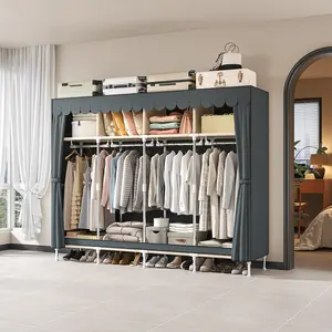 Stable Fabric Closet with 16mm Metal Frame - 4 Hanging Sections & 4 Storage Compartments, Thick Non-Woven Dust Cover (78.7x17.7x66.9in) clothing storage Closet Organizer apartment  dressers for bedroom furniture set Modern Armoire Wardrobe Wardrobe Ideas