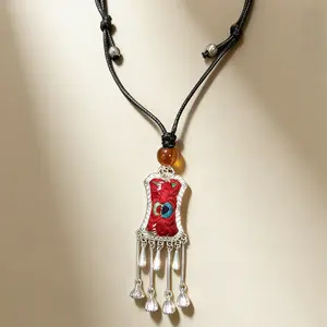 Handmade Hmong Miao Embroidered Silver Flower Pendant Necklace |     Authentic Ethnic Artisanal Jewelry