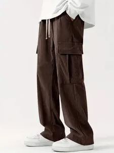Men's Corduroy Pants Relaxed Fit | Straight Leg Cargo Joggers with Multi-Pockets (Utility Style, Winter & Spring Casual Trousers, Casual Slant Pocket)