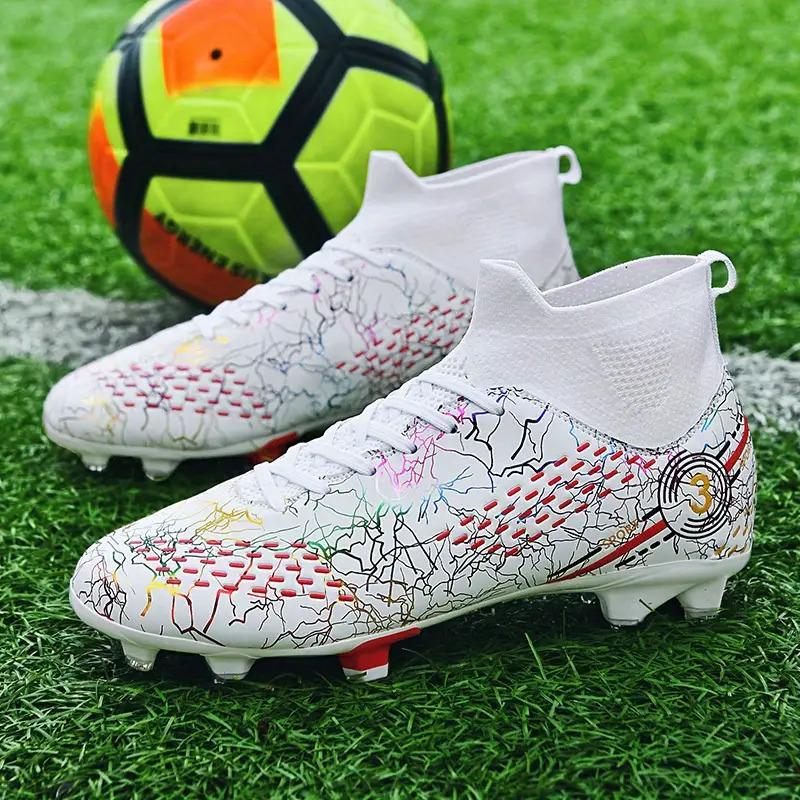 BDHJYDB Men's High-Top /Soccer Boots - All-in-One Training & Match Boots with Shock-Absorbing TPU Sole, Breathable PU/Fabric, Elastic Ankle & Dynamic Studs - All-Weather All-Ground (AG) Design for Indoor/, Turf, Grass, Concrete - White/Black/Red Color Opt