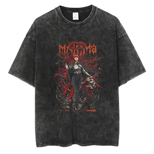 Hot Anime Chainsaw Man Makima Graphic Washed TShirt Men Casual Cotton T-shirts Manga Vintage T Shirt Harajuku Male Tops
