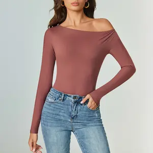 Avidlove Women Off the Shoulder Long Sleeve Bodysuit Double Lined Thong Body Suits Tops Soft Sexy Outfits