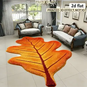 2D flat, irregular-shaped carpet/non-standard carpet, orange leaf-shaped fluffy mat washable carpet, easy to clean, anti-slip, stylish doormat and carpet, suitable for living room, bedroom, kitchen, laundry room, spring and summer new products
