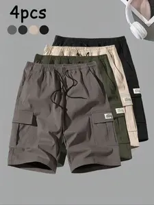 Men's Solid Embroidery Flap Pocket Cargo Shorts, Regular Fit Casual Fashion Comfy Shorts for Summer, Men's Bottoms for Daily Wear