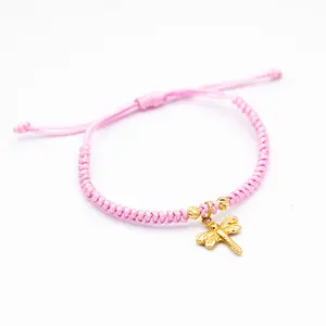 Adjustable Dragonfly Charm Gold 18k Bead Macrame Bracelet with Lifetime Warranty in a Variety of Colors and Sizes - Unisex Casual Thread Design