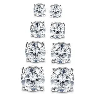 4 Pairs Stainless Steel Magnetic Earrings for Men Women Shiny Round Cubic Zirconia Stud Earrings Non-Pierced Ears Hypoallergenic Trend Fake Earrings 4-7MM