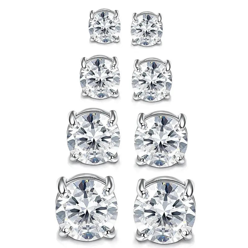 4 Pairs Stainless Steel Magnetic Earrings for Men Women Shiny Round Cubic Zirconia Stud Earrings Non-Pierced Ears Hypoallergenic Trend Fake Earrings 4-7MM