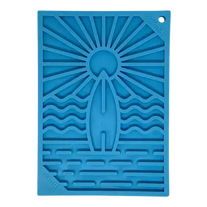 eMat Surf's Up Design Enrichment Lick Mat - Small 5" x 7" for Dogs & Cats - Fun & Healthy Treat Dispenser for Natural Foraging Instincts - Feeder