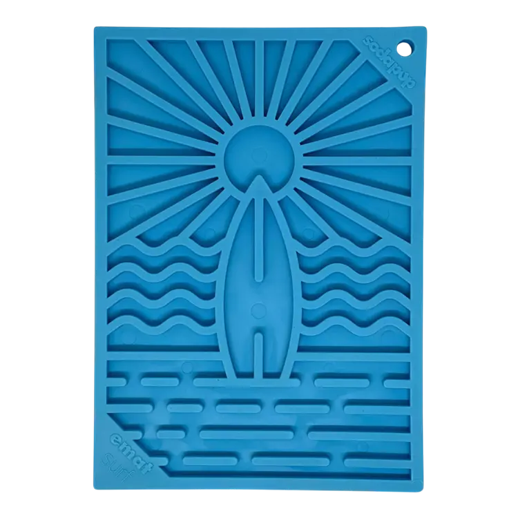 eMat Surf's Up Design Enrichment Lick Mat - Small 5" x 7" for Dogs & Cats - Fun & Healthy Treat Dispenser for Natural Foraging Instincts - Feeder
