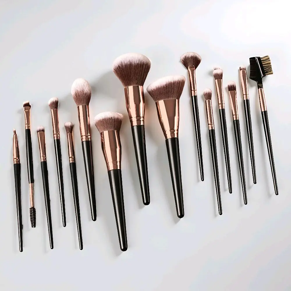 Luxury Multi-Functional Makeup Brush Set with Gold Handles and Soft Faux Fur Bristles for Enhanced Cosmetic Application