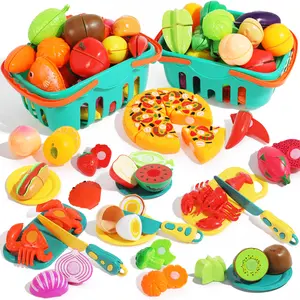 100 Pcs Play Food Set for Kids Kitchen, Pretend Food Toy for Toddlers Age 1-3, Plastics Cutting Fake Food/ Fruit/ Vegetable Accessories with 2 Baskets, Birthday Gifts for 2 3 4 5 Years Old Boys Girls