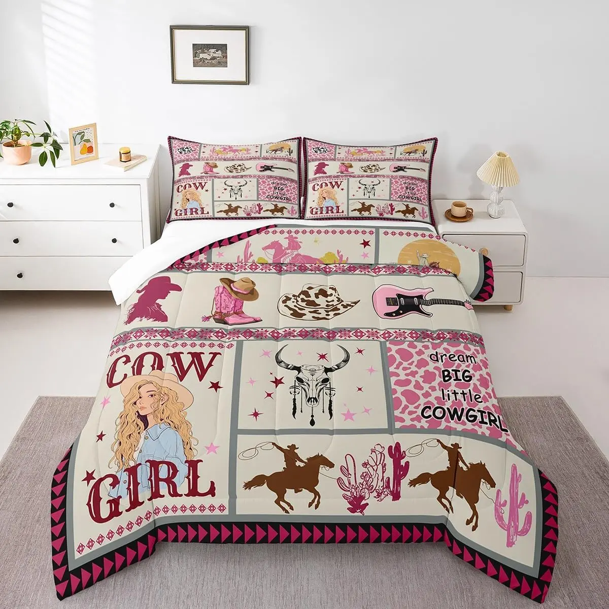 Feelyou Cowgirl Prints Duvet Set - Full Size, Multi-Size Option, Rustic Western Ethnic Print, Soft All-Seasons Bedding, Travel Friendly, Set Includes Essential Southwestern Bedroom Decor, Bed Set
