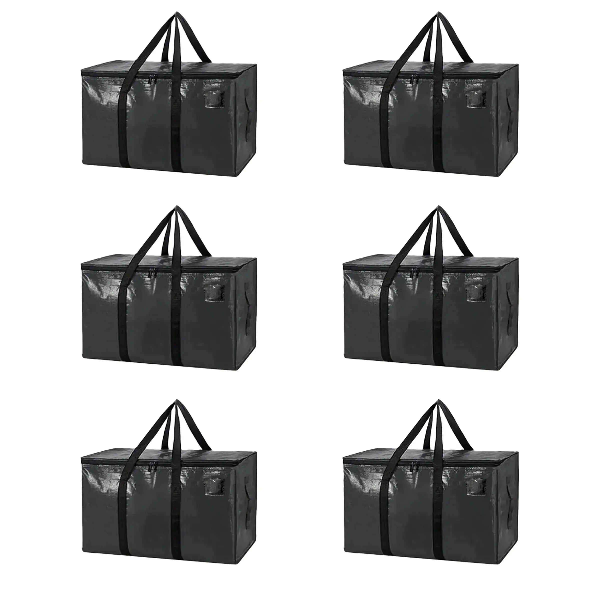 6-Pack Black Large Heavy-Duty Multi-Purpose Storage Bags with Zip, Visible Labels, Wrap-Around Handles, Travel Organizer, Bedding Storage Solution, Durable Space-Saving Home Organizer Supply, Moving Box Alternative