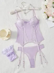 Women's Solid Color Mesh Sexy Lingerie Set, Comfy Breathable Sexy Lingerie Set for Women, Women's Lingerie & Underwear for All Seasons，sexy，college pjs，rave outfit，lenceria sexi mujer，sneaky lingerie，whimsy clothing，estilo under