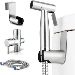 Stainless Steel Handheld Toilet Modern Bidet Sprayer, 1 Set Adjustable Water Pressure Control with Bidet Hose, Bathroom Bidet Sprayer for Pet Wash