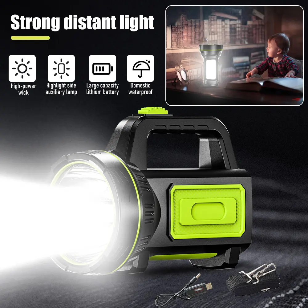 9900 Lumen 2 Mode LED Rechargeable Spotlight Flashlight, USB Rechargeable, Waterproof Long Lasting Spotlight Searchlight, High Power Outdoor Camping Hunting Light, Portable Spotlight, Indoor and Outdoor Emergency Work Lights