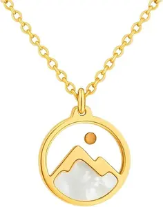 Gold Mustard Seed Faith Mountain Necklace – Inspirational Gold Round Pendant Necklace, Gold-Tone Chain with Mother of Pearl Inlay, Fashion Jewelry