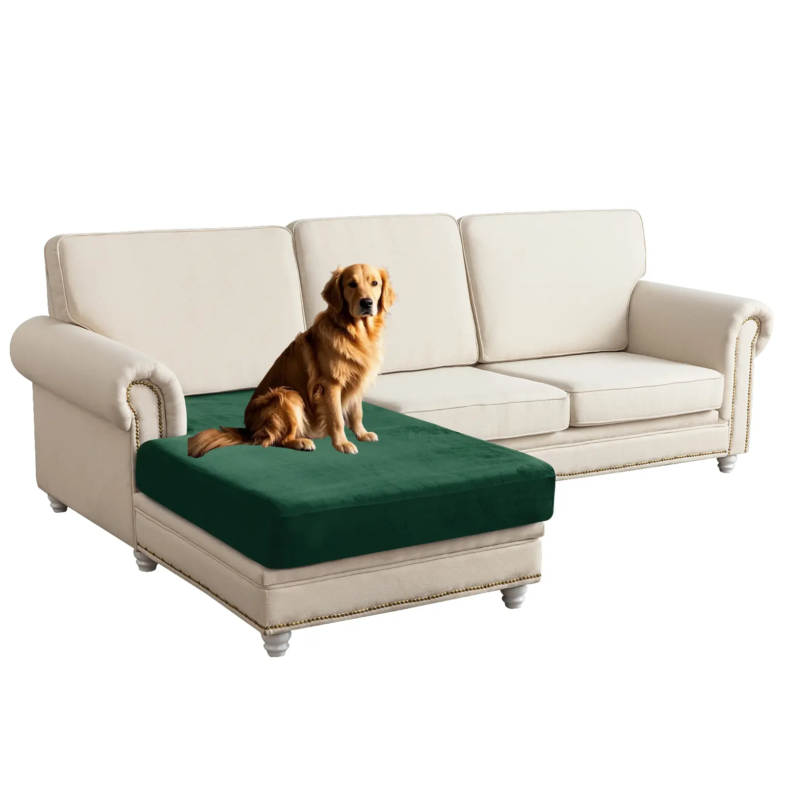 TAQUE Velvet Stretch Sofa Seat Covers - Durable, Fade-Resistant, Scratch-Resistant Furniture Protector with Chaise Cover for L-Cushions, Machine Washable Universal Slipcover Fits 21-24" Length Sectional Sofas, Sofa Seat Cover