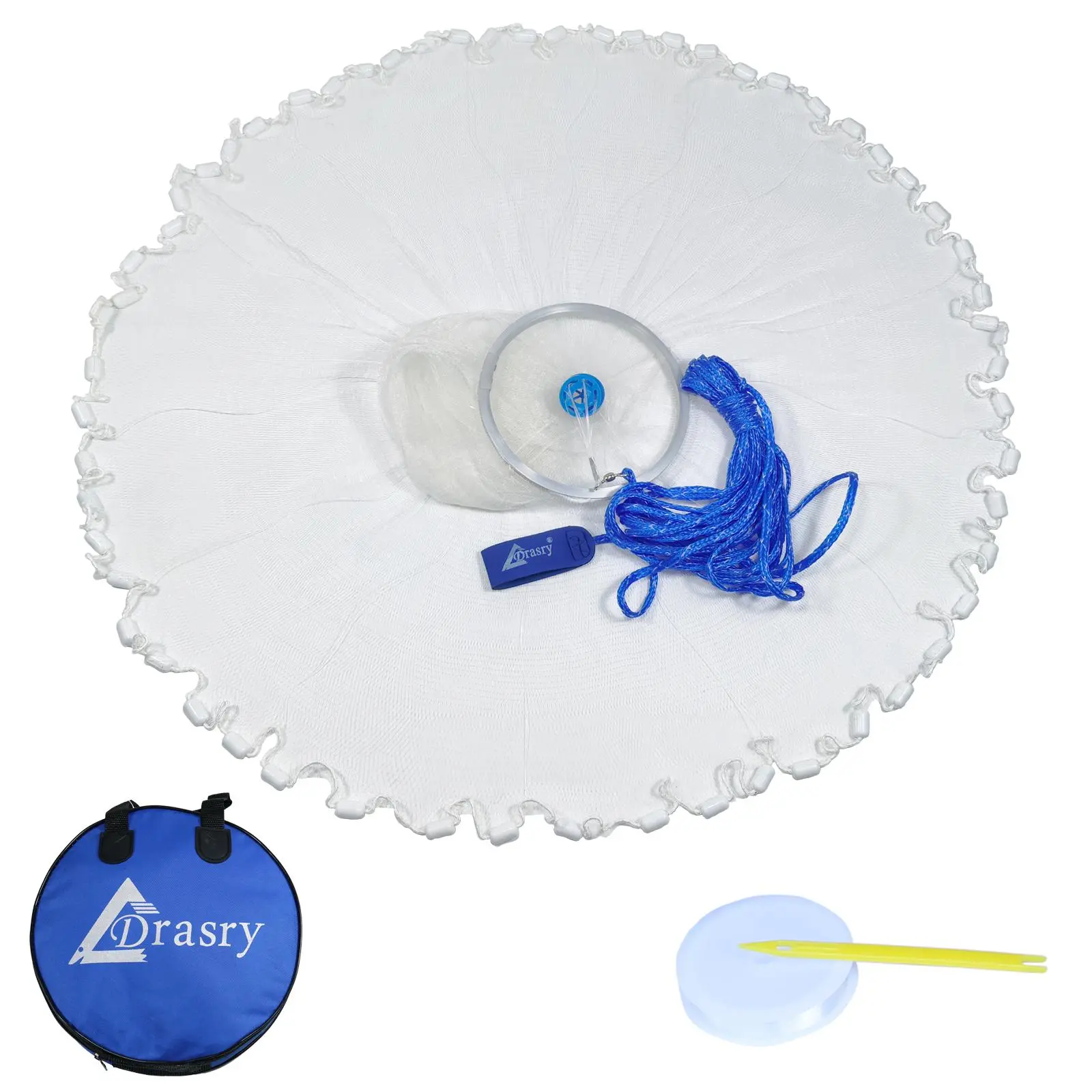 Heavy Duty Cast Net with Aluminum Ring, Saltwater-Freshwater Bait Trap, 3/8in Mesh Netting, 4-7ft Radius (4Ft/120Cm-7Ft/210Cm) Fishing Accessory