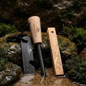 Ferro Rod Fire Starter with Wood Handle, All Weather Survival Fire Starter, Bushcraft Tool, Camping Gear, Emergency Kit Essential
